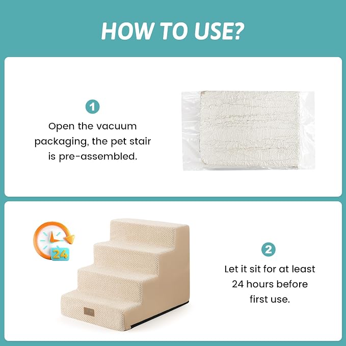 COZY KISS Dog Stairs for Small Dogs, 4 Step Pet Stairs for Beds & Couches | 17.7" Wider H Non-Slip Dog Steps for Bed, Ideal for Puppies, Senior Cats, and Small to Medium Dogs, 17.7x23.6x17.7 in, Beige