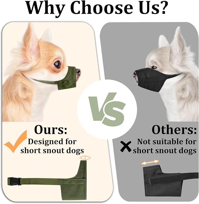 Fabric Dog Muzzle for Short Snout Small Dogs Chihuahuas Anti-Bite | Fits Shih Tzu Pomeranian Yorkshire Brachycephalic Dog, Grooming Vet Visits Walking Use, Prevent Chewing, Soft | Green, S+