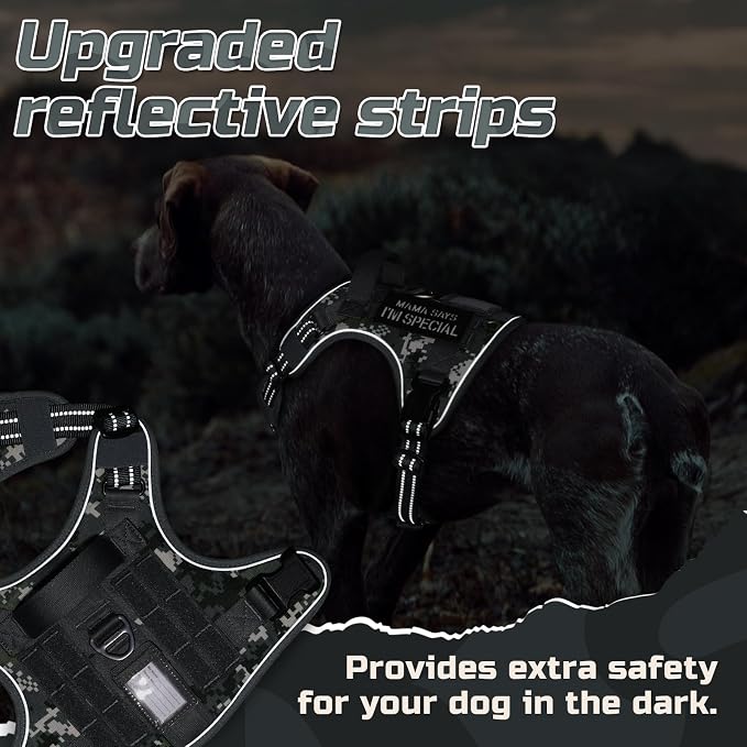 rabbitgoo Tactical Dog Harness for X-Large, No Pull Military Service Vest | Molle & Handle, Heavy Duty, Adjustable, Reflective Straps, Easy Control for Training Walking, Grey Camo, X-Large