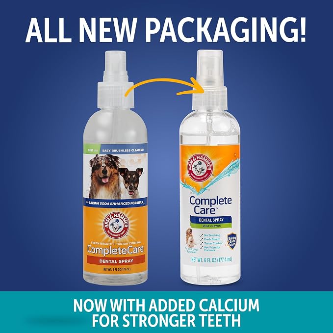 Arm & Hammer Complete Care Dog Dental Spray, Mint, 6 Fl Oz, 2-Pack | Brushless breath freshener with baking soda and calcium supports tooth enamel, fluoride-free formula
