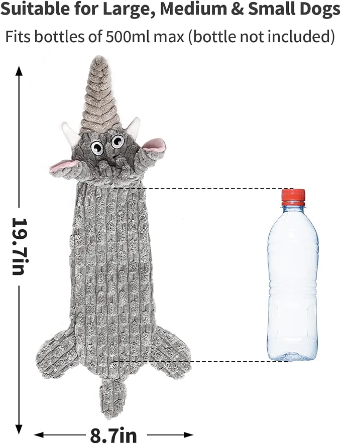 Dog Toys, Squeaky Plush No Stuffing Crinkle Dog Toy for Small Medium Large Dogs, Interactive Puppy Teething Water Bottle Dog Chew Toy (Elephant)