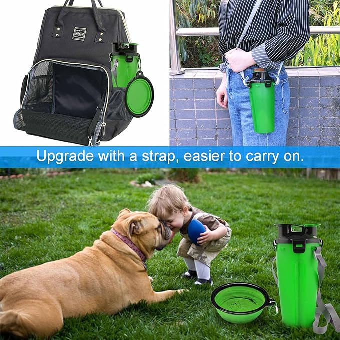 Dog Travel Water Bottle, 2-in-1 with Collapsible Bowl, Green
