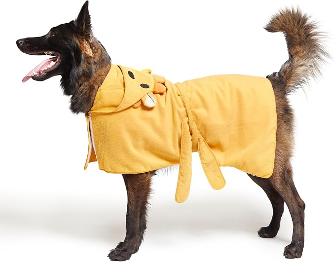 BARKBOX Dog Bathrobe - for Dogs - Large | Fast Drying, Microfiber Bath Towel - Hook & Loop Closure and Wrap Tie - Machine Washable - Lion