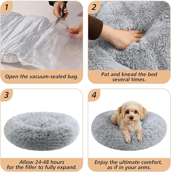 JOLLYVOGUE 36" Calming Donut Dog Bed, Smoke Grey