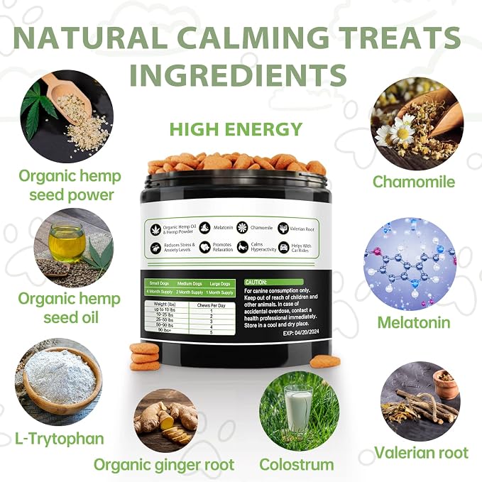 Hemp Calming Chews for Dogs with Anxiety and Stress, Valerian