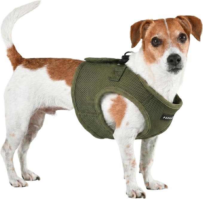 Puppia Soft Vest Dog Harness Step-in Padded Mesh No Choke No Pull Comfortable Walking Running Training for Small Dogs, Khaki, XL