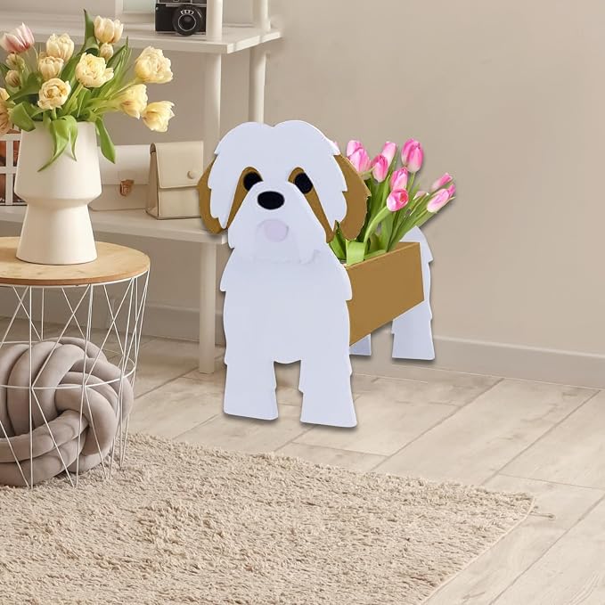 Brown Shih Tzu Dog Planter Pots, Animal Shaped Flower Pot
