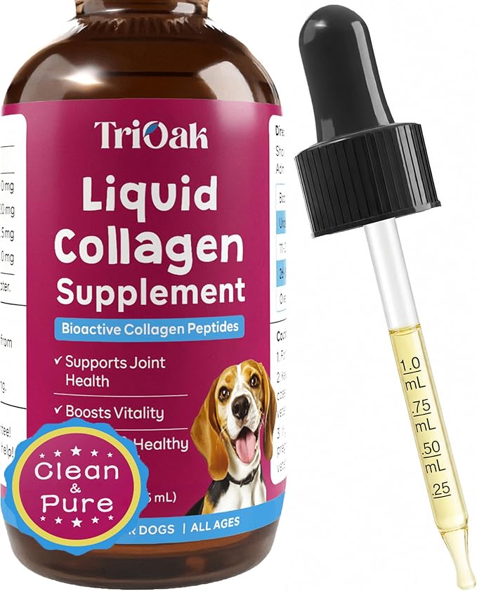 Hydrolyzed Liquid Collagen Drops for Dogs: Grass-Fed Bioactive Collagen Peptides - 4-in-1 Hip & Joint Supplement, Skin & Coat, Itch Relief & Mobility Support - for Dogs Ages