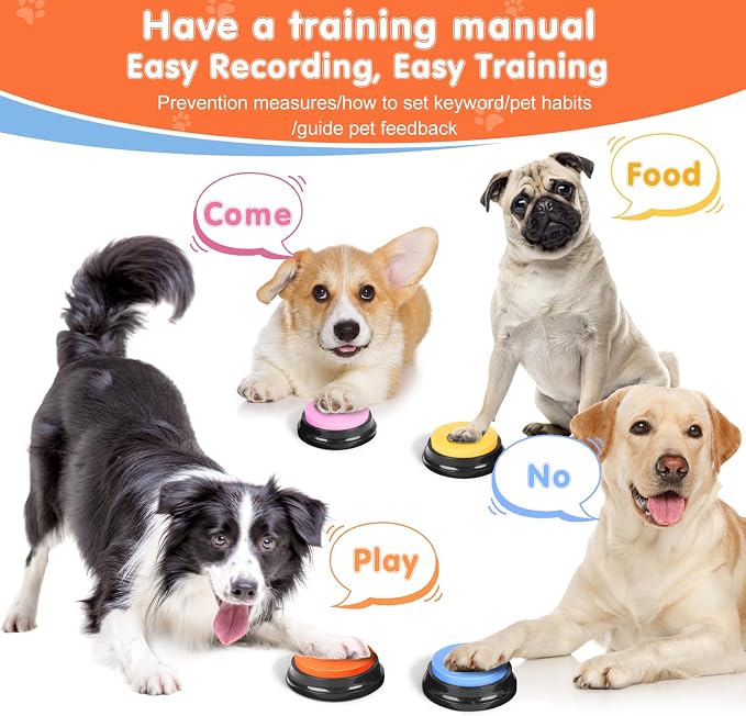 Dog Buttons for Communication, 8 Recordable Buttons, with Mat & Batteries