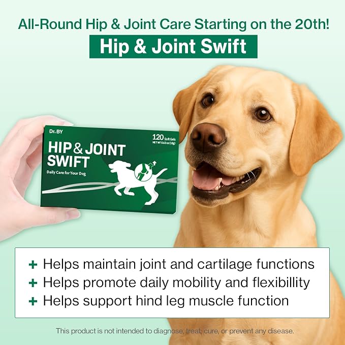 Doctor.By Hip&Joint Swift for Dogs - Advanced Joint & Cartilage Support Supplement with Green-Lipped Mussel Oil, Eggshell Membrane 120 Soft Gels
