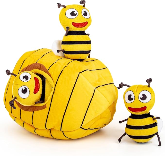 Hollypet Squeaky Hide and Seek Dog Toys for Small and Medium Dogs, Bees | Interactive Plush Stuffed Dog Squeak Toys for Small Medium Sized Dogs and Non-Aggressive Chewers, Puppy Teeth Clean Chew Toys