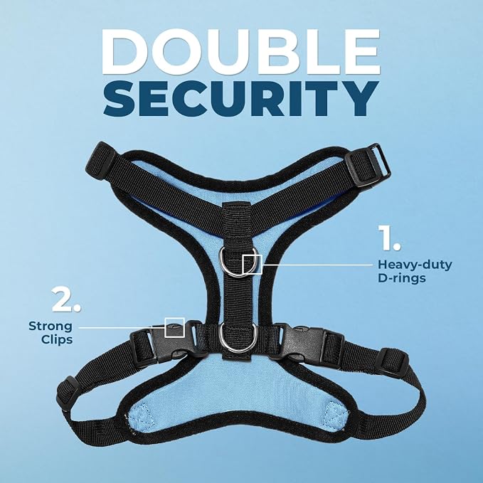 Voyager Step-in Lock Dog Harness - Baby Blue/Black Trim, Small | 15 - 18" in Chest, Adjustable, Breathable Air Mesh, Lightweight for Daily Walks, Strong Clips, Heavy Duty D-Ring