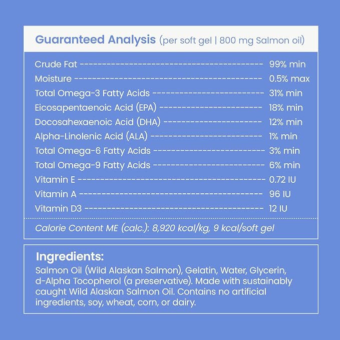Wild Alaskan Salmon Oil for Dogs, Omega-3 Fish Oil, 200ct