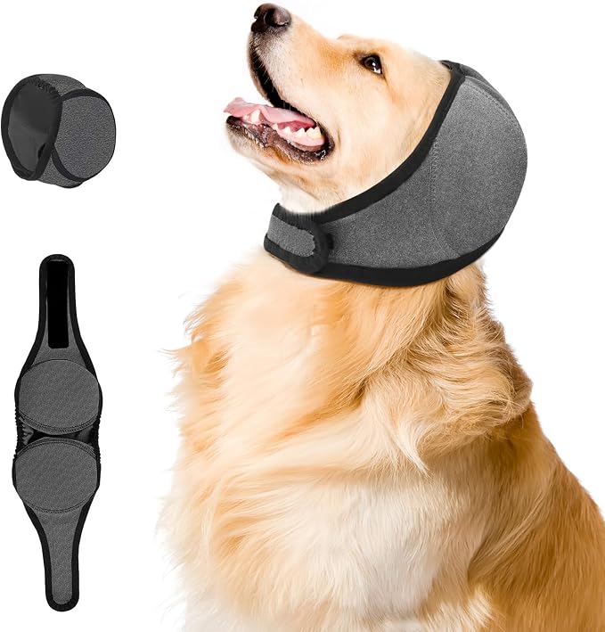Upgraded Dog Ear Muffs for Noise Protection and Bath, Dog Ear Protection, Groming & Anxiety Relief, Elastic Waterproof Dog Ear Muffs with Multi-Layer Soundproof Sponge (Grey, Small)