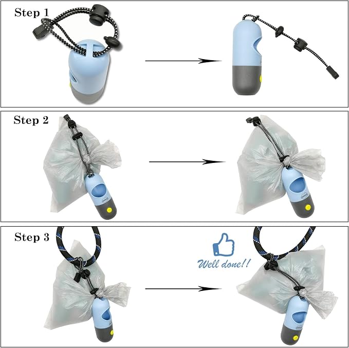 YUCHIYA Dog Poop Bags Holder with LED Flashlight, Sky Blue, 15 Bags, 3 Accessories
