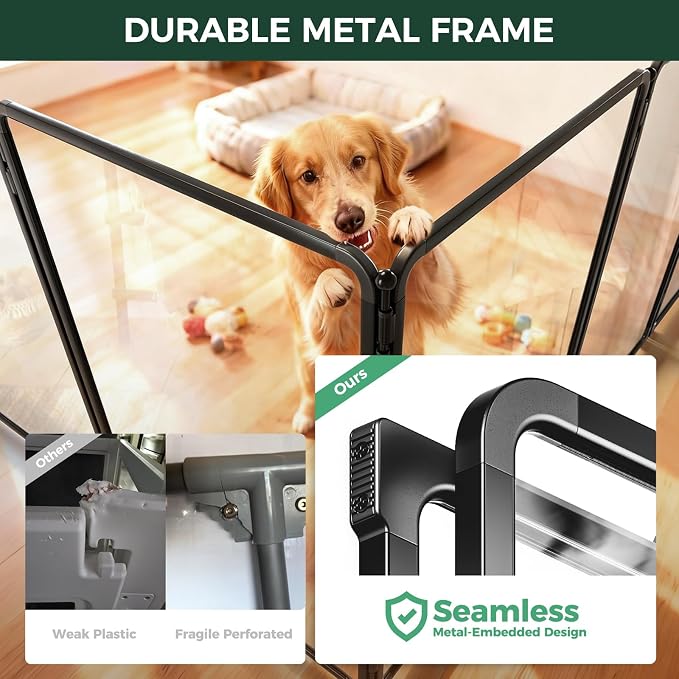 FXW AuraSpace Pro Acrylic & Wire Mesh Indoor Dog Playpen, 40" Height 8 Panels Metal Dog Pen for Medium and Large Dogs, Black│Patented