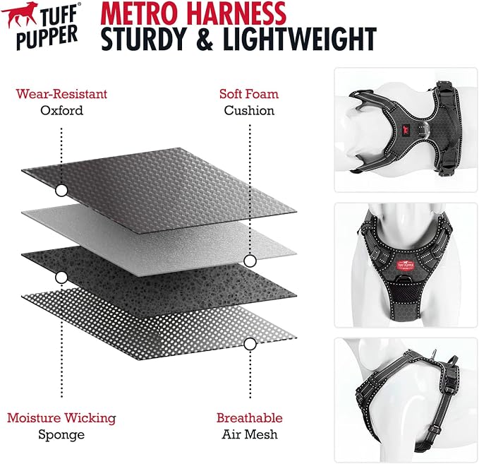 Tuff Pupper No Pull Easy Walk Dog Harness | Heavy Duty Pet Vest | Front & Back Leash Clips | Strong Safety Handle | Reflective Anti Pull Vest | Comfortable Padded Escape Proof Harness (X-Large, Black)