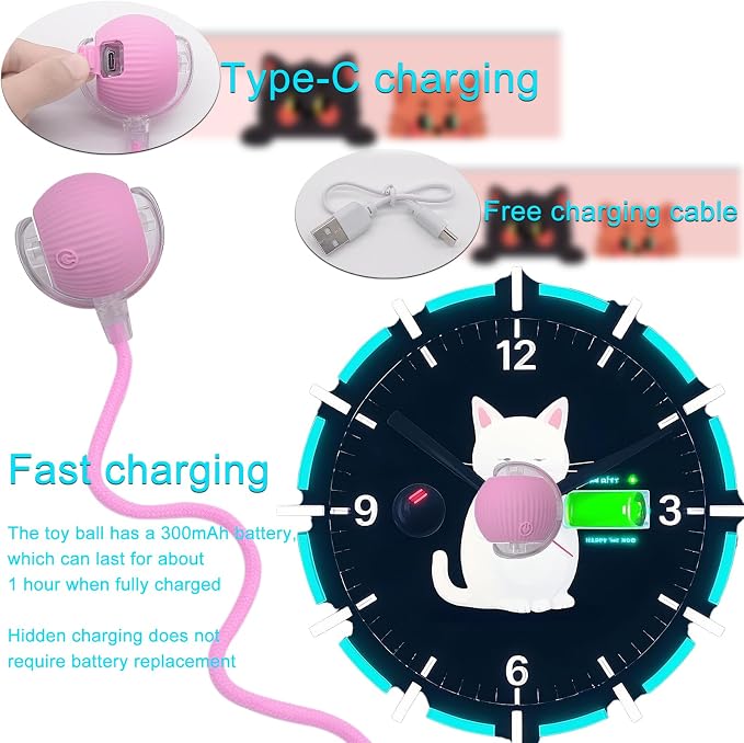 Interactive Cat Dog Toy Ball: Indoor Automatic Moving Smart Rolling Fun Pet Game with Led Light and Tail for Motion Activated, Kitten Puppy Present, Chase Exercise, Hunting Simulation-Upgrade (Pink)