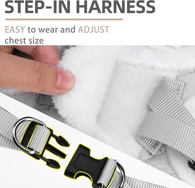 PUPTECK Plush Dog Harness and Leash Set for Small Medium Dogs No Pull Step-in Soft Mesh Puppy Cat Winter Vest Harnesses Reflective at Night Warm, Plush Grey, M