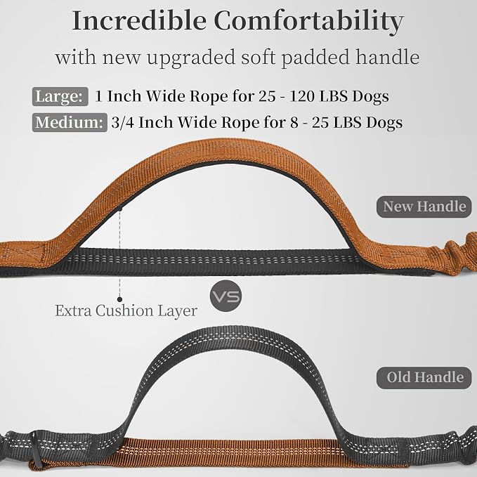 iYoShop Hands Free Dog Leash with Zipper Pouch, Large, 25-120 lbs, Brown | Waist Leash, Dual Padded Handles, Shock-Absorbing Bungee, Adjustable Waist Belt, Walking and Running