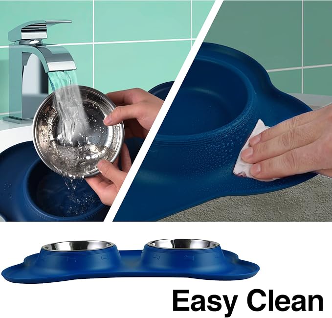 Dog Bowls 2 Stainless Steel Bowl for Pet Water and Food Feeder with Non Spill Skid Resistant Silicone Mat for Pets Puppy Small Medium Cats Dogs