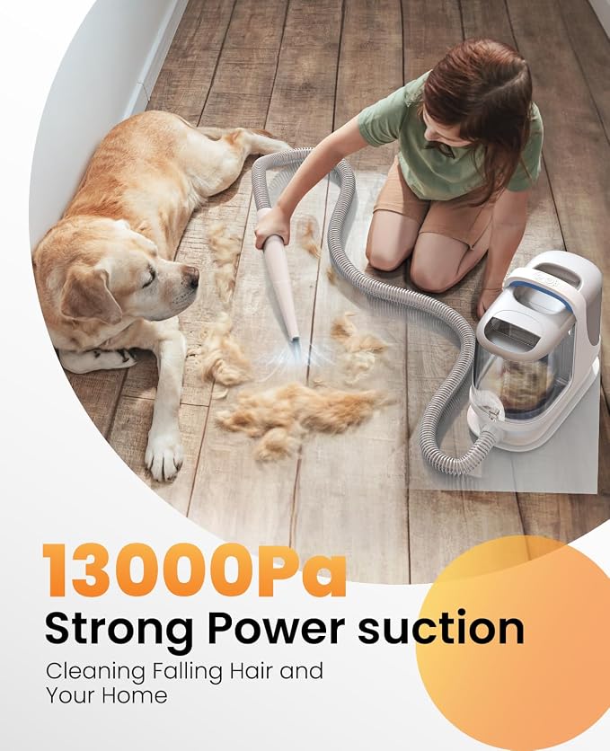 oneisall Dog Grooming Vacuum, 13000Pa Powerful 3L Dust Cup Pet Vacuum with Clipper Nail Grinder & Shedding Brush, 7 in 1 Dog Grooming Kits, Quiet, Large Capacity 3 Suction Levels, BM3
