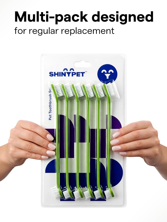 Pet Toothbrush Set of 6 for Dogs & Cats - Dual-Head Dog Toothbrush with Soft Nylon Bristles - Long Handle for Daily Dental Care - Home Use Toothbrush Pack for Small to Large Breed Pets - eBook + App