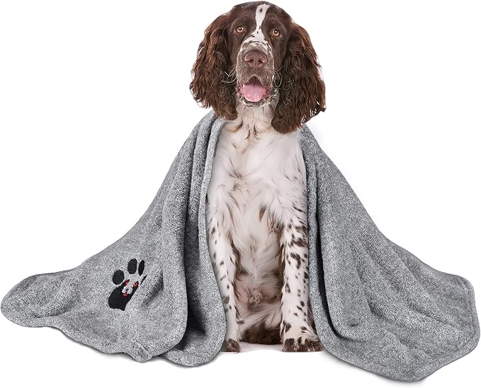 Dogvingpk Medium Dog Towel 1 Pack, Super Absorbent Soft Quick Drying Microfiber Pet Bath Towels for Medium & Small Dogs (M-36" * 28", Grey)