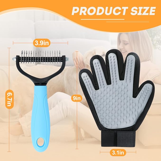 Cat & Dog Grooming Gloves for Shedding Brushes 1 Pair and Pet Grooming Rake, 1-Pack