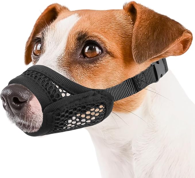 Soft Mesh Muzzle for Small Medium Dogs Anti-Biting | Focus on Short Snout Dogs, Opening Front, Allows to Drink, Grooming Vet Visits Use, Fits Jack Russell Terrier Dachshund | M