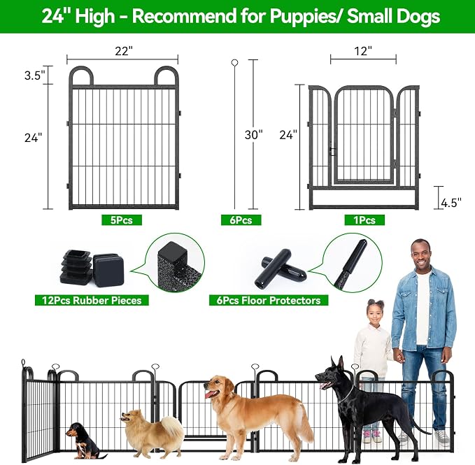 Anti-Rust Puppy Playpen, 24in 6 Panels, Snowy Black