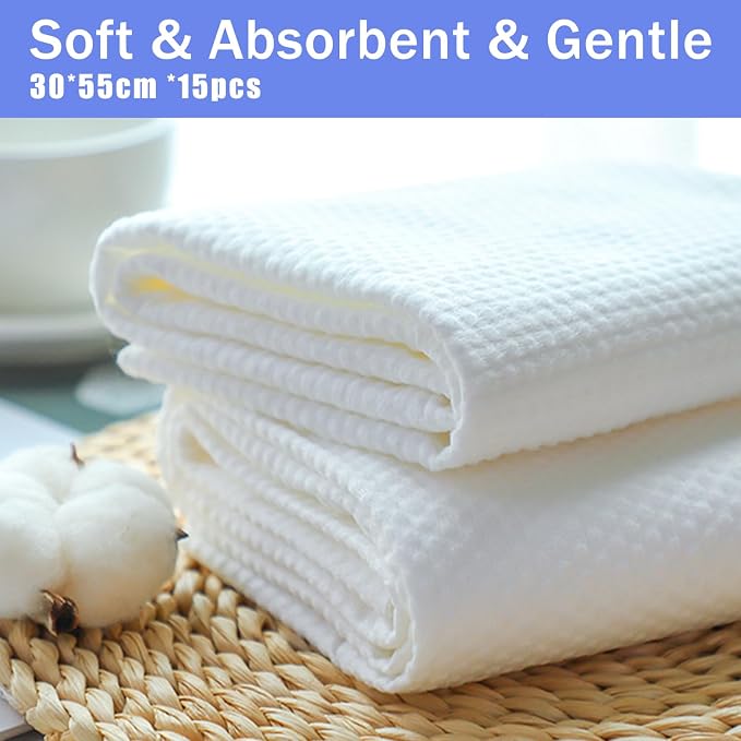 Disposable Pet Bath Towel,15 PCS Portable Pet Grooming Towels,11.8 x 21.6 inch Convenient Pet Cleaning Towel Pet Drying Towels,Absorbent Bath Towel for Small Dog Puppy Cat, White