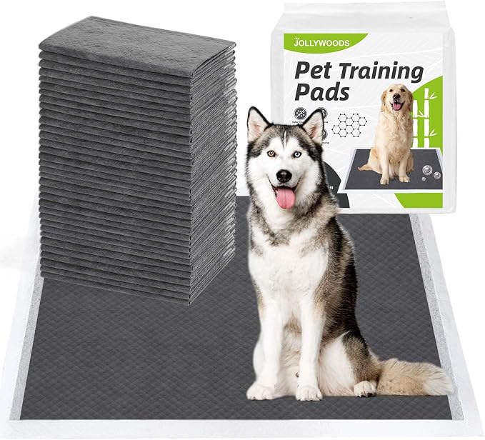 Jollywoods Disposable Dog Pee Pads, 24" x 36" Odor-Control Bamboo Charcoal Fiber Puppy Pads, Super Absorbent & Leak Proof Pet Training Pads, Quick Dry for Dogs, Cats and Rabbits - 20 Counts