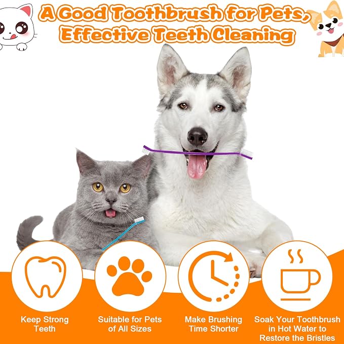 160Pcs Dual Head Dog Toothbrushes, Long Handle for Puppy Cat Dental Care