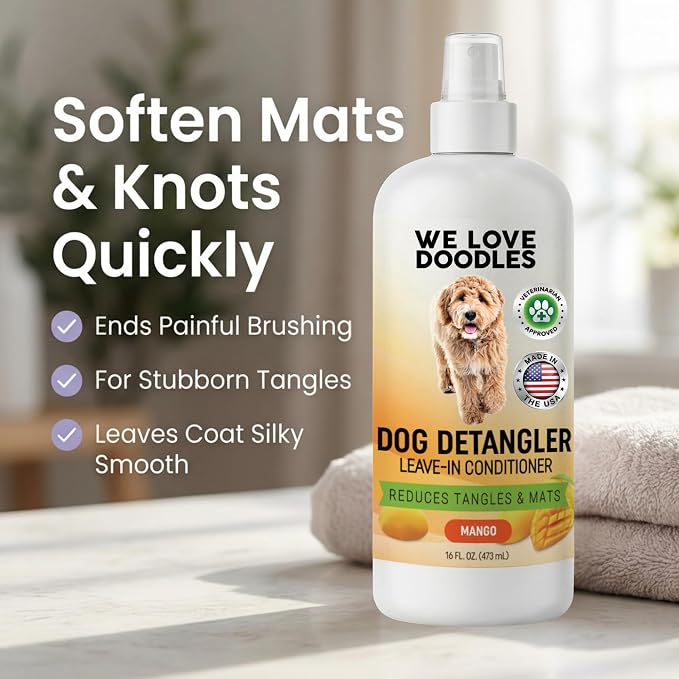 Dog Detangler Spray, Leave-in Conditioner Spray for Dogs, Mango, USA, 16 OZ | Best Detangling & Dematting Spray for Dogs, Tangled & Matted Hair Remover for Goldendoodles, Doodles & Poodles, Made in USA