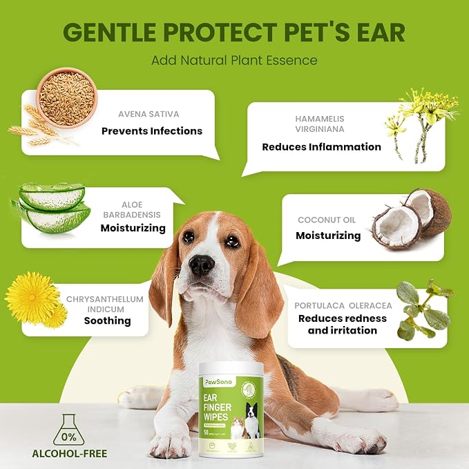 Ear Finger Wipes for Dogs & Cats, Aloe Scent, 50 Count