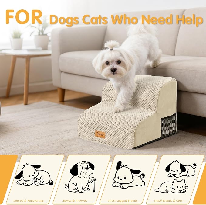 Topmart High Density Foam Pet Steps 2 Tiers,11.8" High,Non-Slip Dog Stairs,Soft Foam Dog Ramp Ladder,Best for Injured,Older Cats,Pets with Joint Pain,Suitable for Low Sofas,Stairs,Lower Place