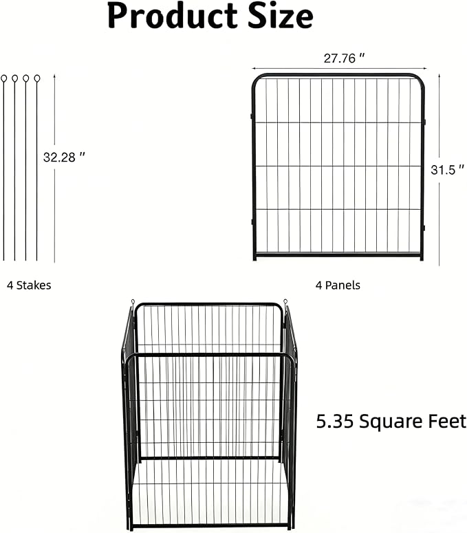 Simple Deluxe Dog Playpen, 32in 4 Panels, Black