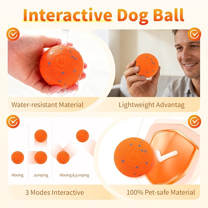 Smart Interactive Dog Toys, Interactive Dog Ball with IPX7 Waterproof, E-TPU Material, Low Noise, Automatic Moving/Bouncing/Rotating for Medium and Large Dogs Indoor & Outdoor Stimulation