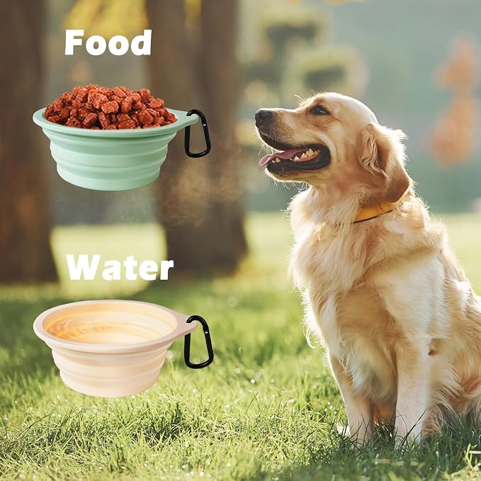 PetBonus Large Collapsible Dog Bowls, 2 Pack, 34oz, Light Mint, Beige Cream