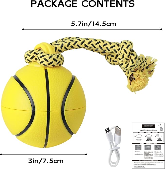 Pet Prime Interactive Dog Ball Toy with Rope,Rechargeable Automatic Rolling Ball with Motion Activated,3 Play Modes for Medium/Large Dogs, Self-Moving Toy to Keep Pets Busy and Entertained Yellow