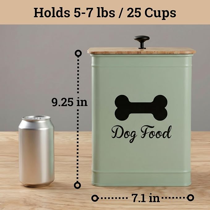 Metal Dog Food Container 5-7lb, 7lb, Bamboo, Sage Green: Bone