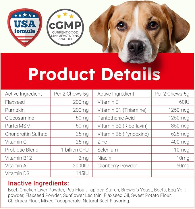 Dog Vitamins and Supplements - 150 Dog Multivitamin Chewable - Immune, Joint Support, Skin, Gut Health + Packed with Omega 3s, Glucosamine & Probiotics - Safe for Puppy - Beef