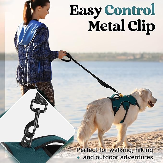 rabbitgoo Escape Proof Dog Harness for Large, No Pull with Lift Handle | No Escape, Full Soft Padded, Reflective Adjustable Vest, Leash Clip for Walking Hiking Training, Dark Green, Large