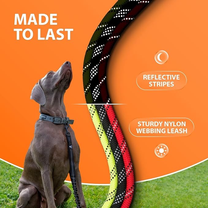 SparklyPets - Heavy Duty Bungee Rope Leash for Large and Medium Dogs - No Pull, Shock Absorber Long Dog Training Lead - No Slip Reflective Line for Outside (5.5 Ft Bungee Leash)