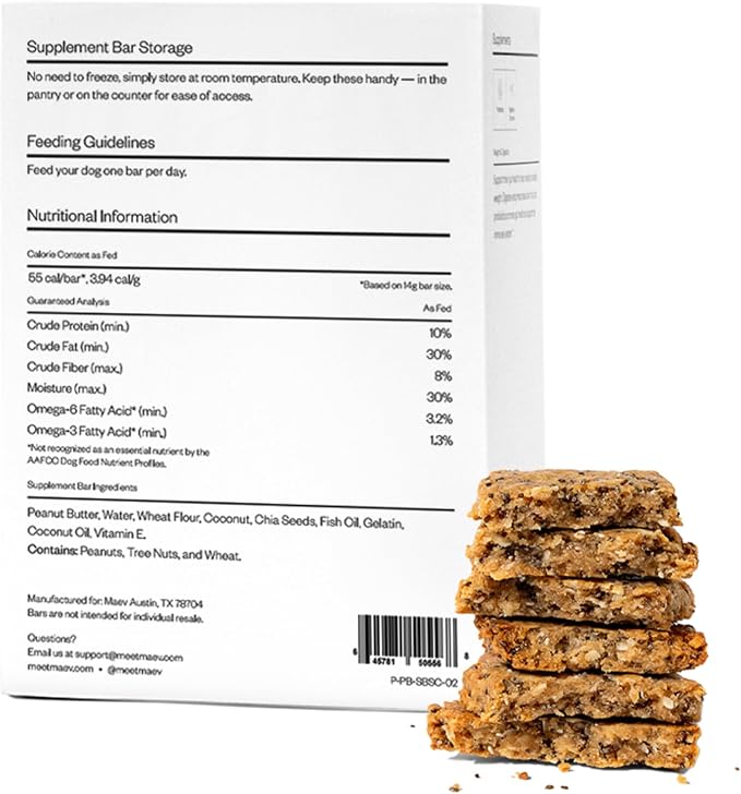 MAEV Human-Grade Skin & Coat Supplement Bars | Natural Support for a Healthy Skin & Coat, 30 Count (Pack of 2)
