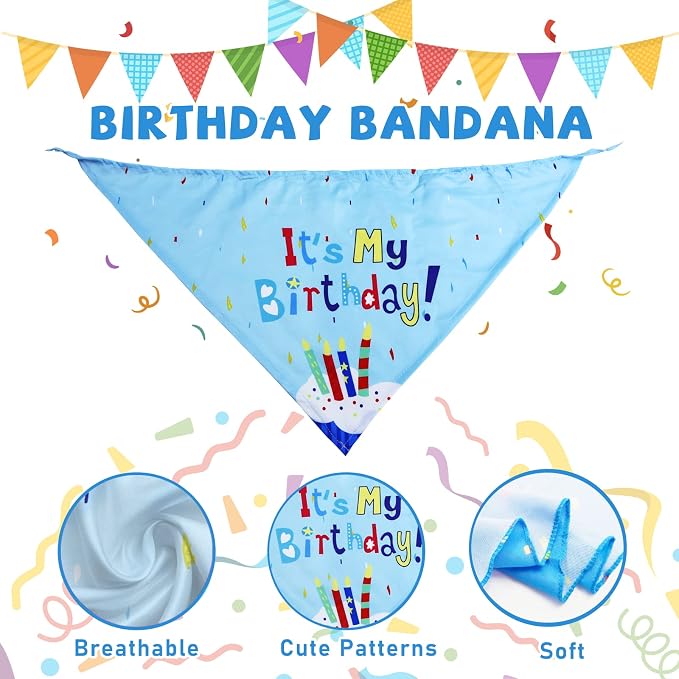 lilfrd 9Pcs Blue Dog Birthday Toy Set, Squeaky Hat Bandana Gift for Dogs | Birthday Gift Pack, Soft Plush, Small Medium Puppy Friendly