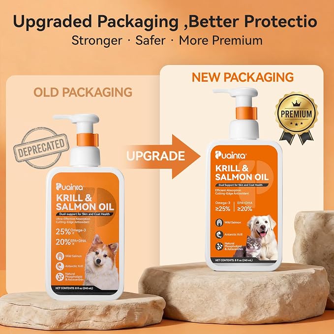 PUAINTA Omega 3 Fish Oil for Dogs & Cats, Salmon & Krill Oil with EPA DHA