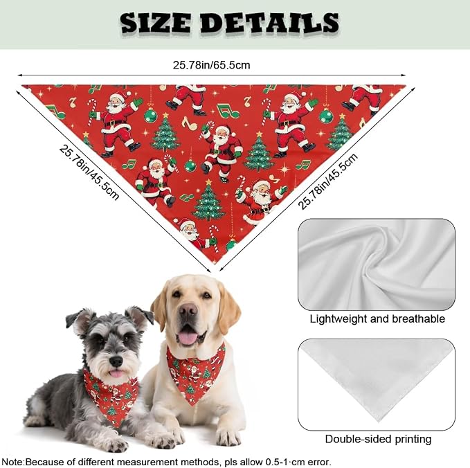 Jeiento Ugly Christmas Santa Claus Dog Bandanas Washable Red Puppy Bibs Scarf Adjustable Kerchief, Polyester, Red