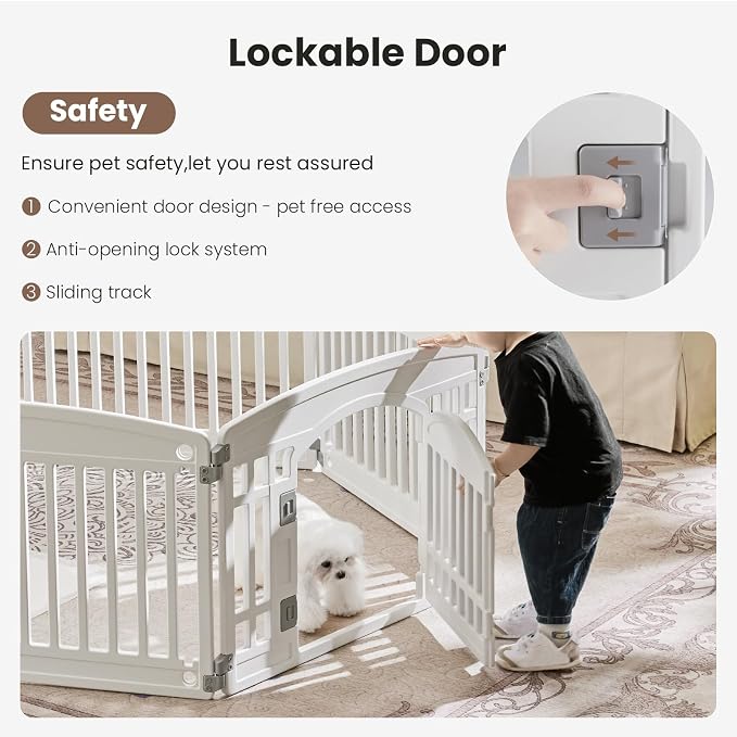 Dog Playpen 6-Panel, 24IN Puppy Playpen, Stable Dog Play Pen Indoors/Outdoor with Secure Locking Door, Plastic Pet Fence for Small & Medium Dogs